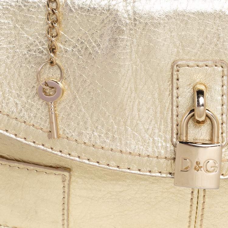 Pre Owned D&G Gold Leather Miss Karen Clutch