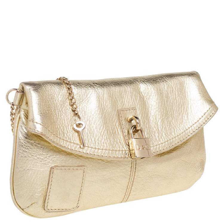 Pre Owned D&G Gold Leather Miss Karen Clutch