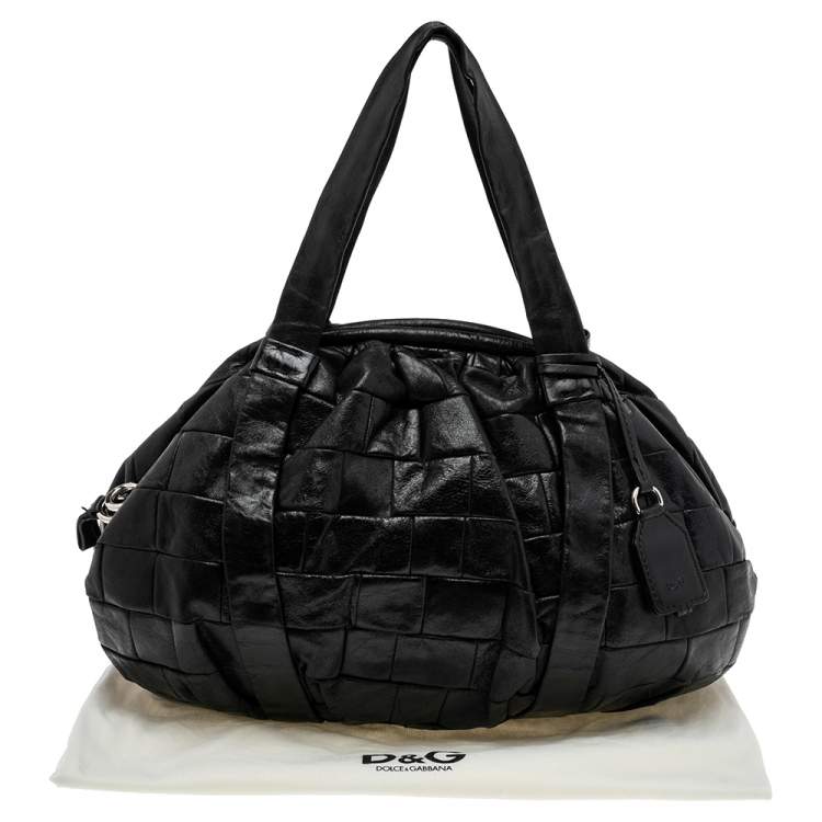 Pre Owned D&G Black Woven Leather Miss Diana Hobo
