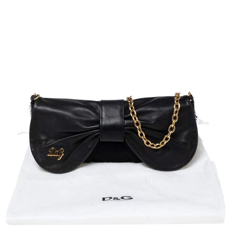 مملوكة مسبقًا D&G Black Calf Hair And Leather Bubbles Chain Clutch