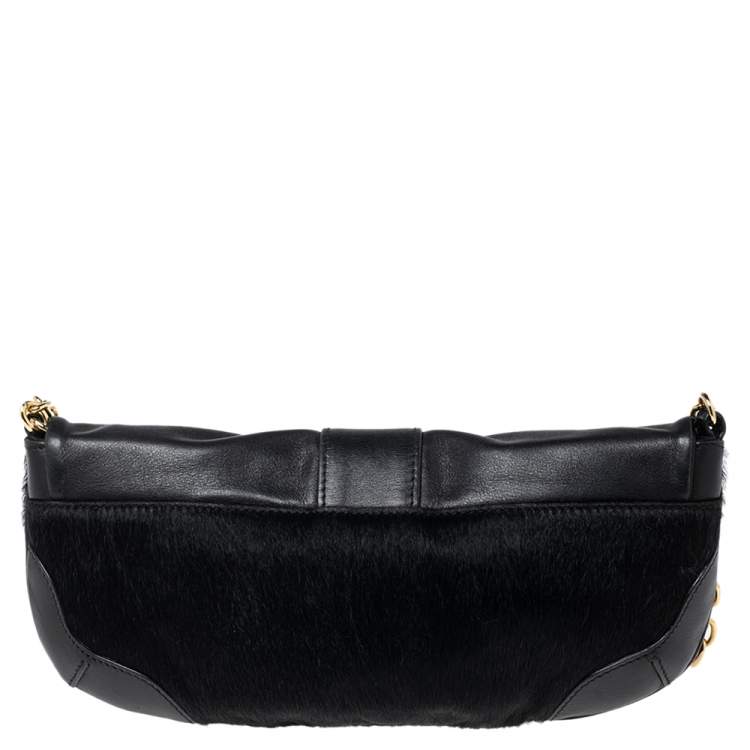مملوكة مسبقًا D&G Black Calf Hair And Leather Bubbles Chain Clutch