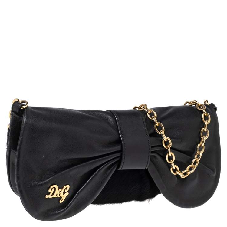 مملوكة مسبقًا D&G Black Calf Hair And Leather Bubbles Chain Clutch