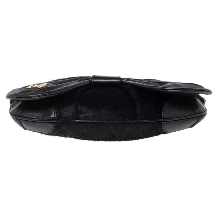 مملوكة مسبقًا D&G Black Calf Hair And Leather Bubbles Chain Clutch