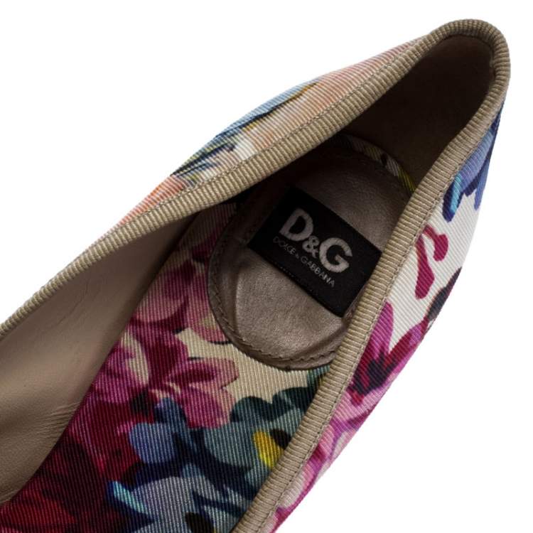Pre Owned D and G Multicolor Floral Printed Fabric Bow Peep Toe Pumps 37