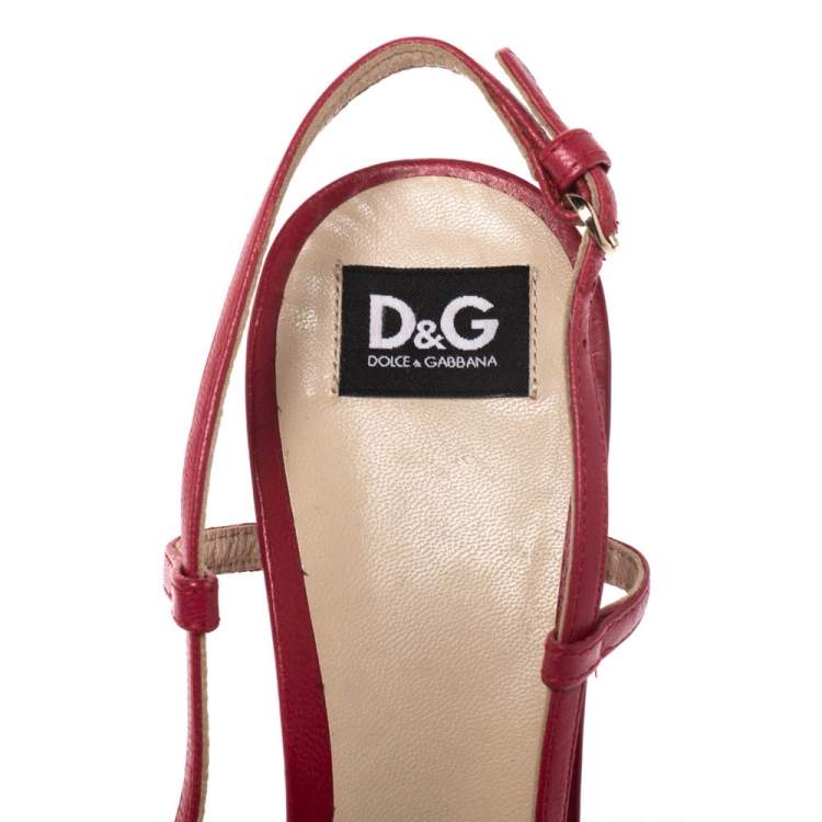 Pre Owned Dolce & Gabbana Pink Leather Peep Toe Wedge Slingback Sandals Size 36.5