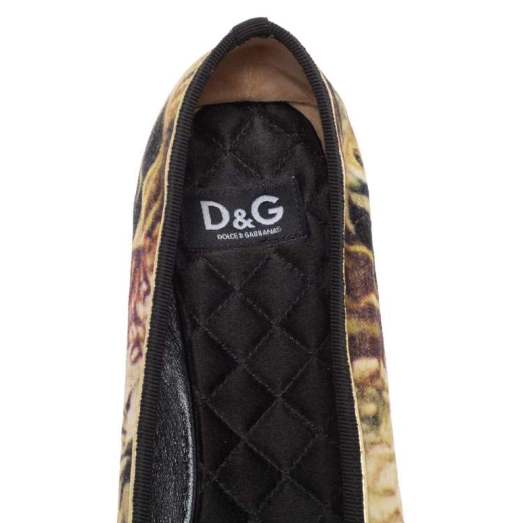 Pre Owned D&G Multicolor Velvet Crystal Bow Embellished Ballet Flats Size 40
