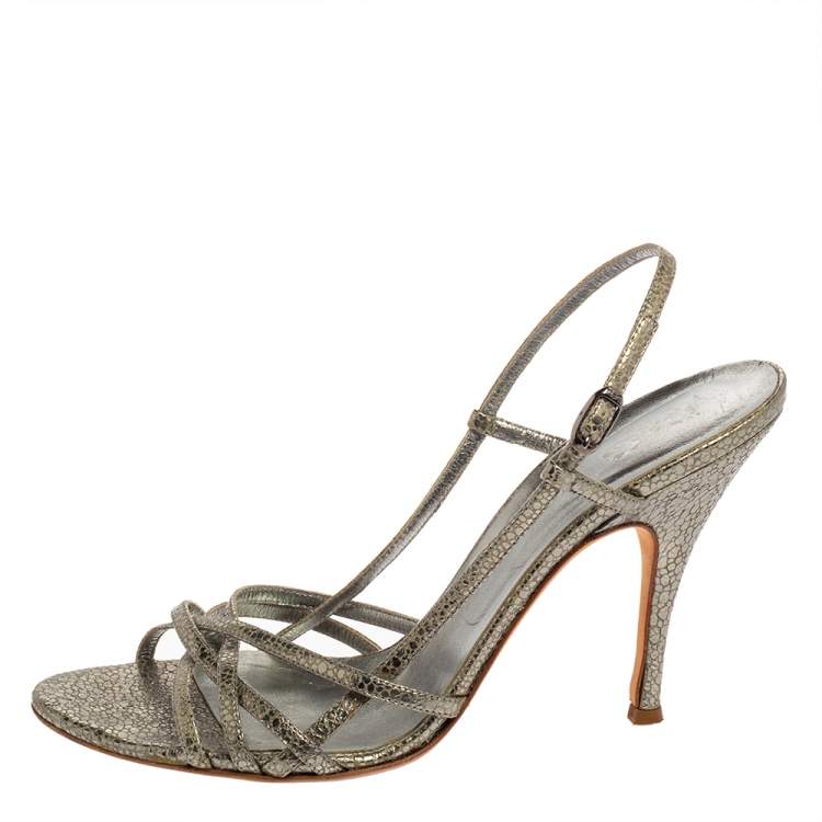 Pre Owned D&G Metallic Crackled Leather Strappy Slingback Sandals Size 41