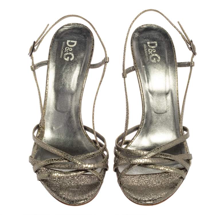 Pre Owned D&G Metallic Crackled Leather Strappy Slingback Sandals Size 41