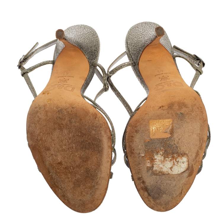 Pre Owned D&G Metallic Crackled Leather Strappy Slingback Sandals Size 41