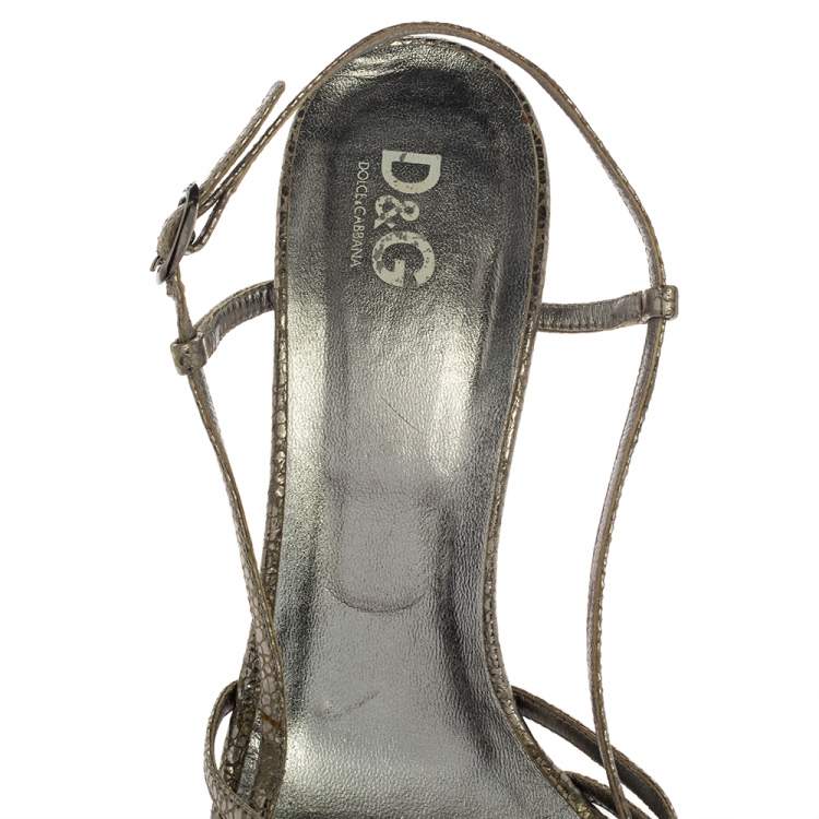 Pre Owned D&G Metallic Crackled Leather Strappy Slingback Sandals Size 41