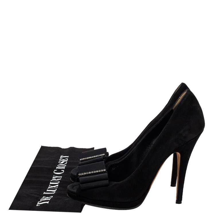 Pre Owned D and G Black Suede Crystal Embellished Peep Toe Pumps Size 41