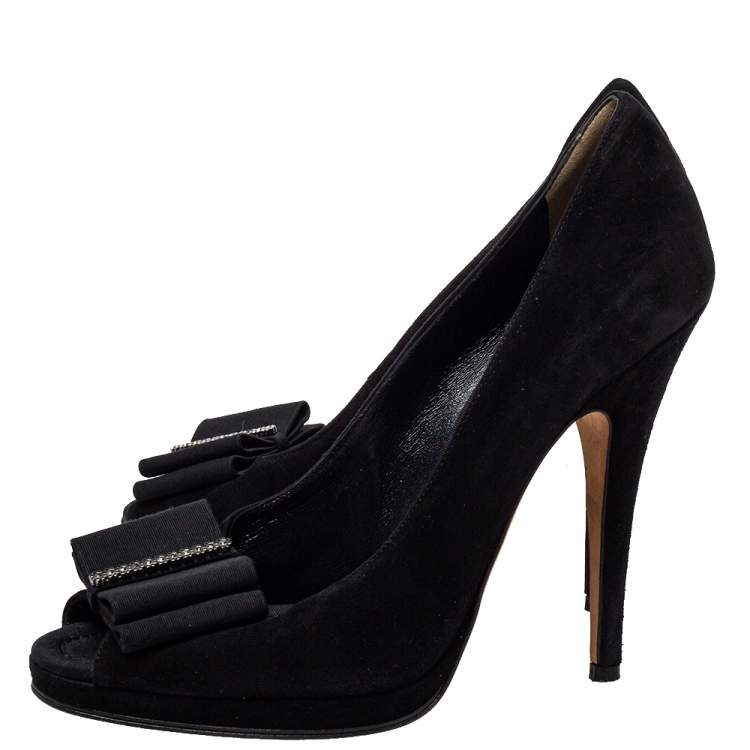 Pre Owned D and G Black Suede Crystal Embellished Peep Toe Pumps Size 41