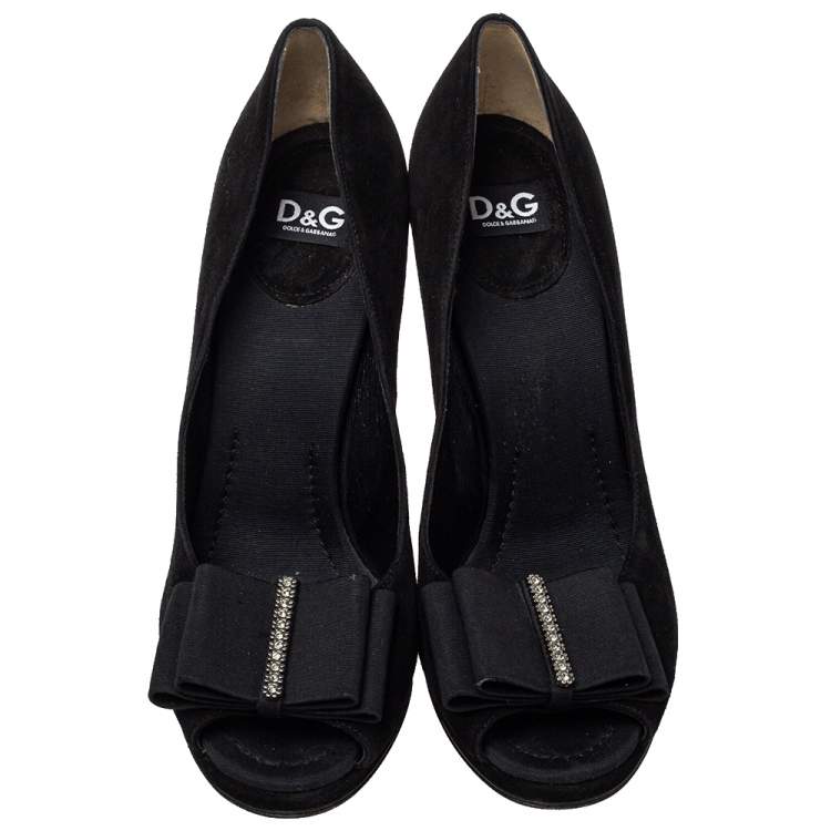 Pre Owned D and G Black Suede Crystal Embellished Peep Toe Pumps Size 41