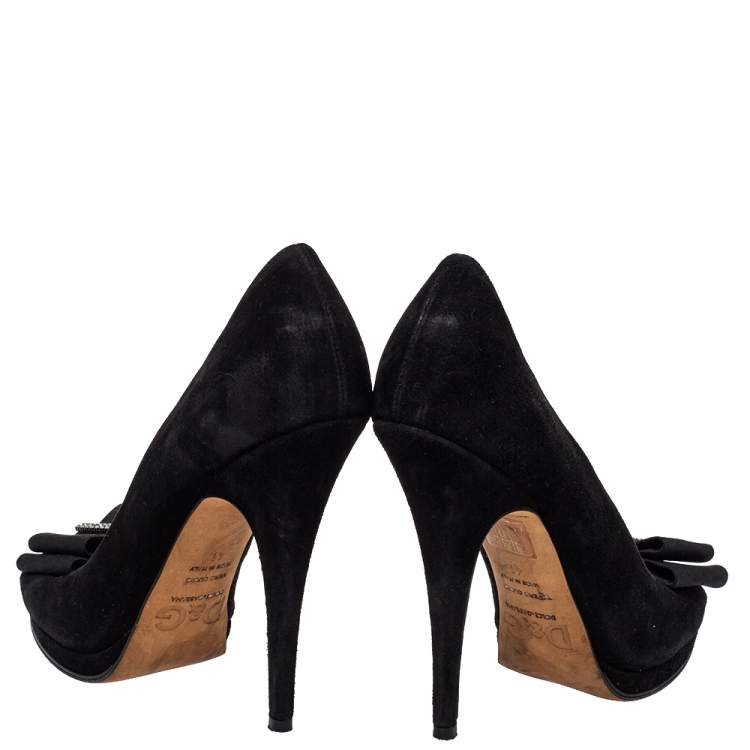Pre Owned D and G Black Suede Crystal Embellished Peep Toe Pumps Size 41