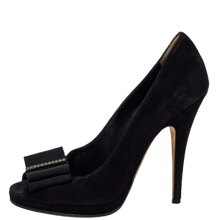 Pre Owned D and G Black Suede Crystal Embellished Peep Toe Pumps Size 41