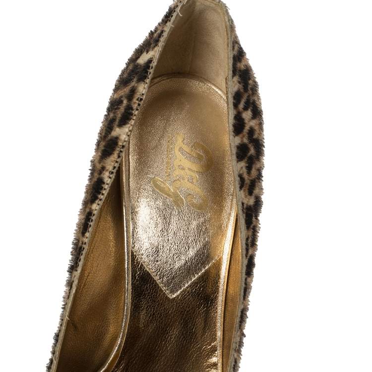 Pre Owned Dolce & Gabbana Gold Leather and Pony Hair Knotted Peep Toe Pumps Size 40