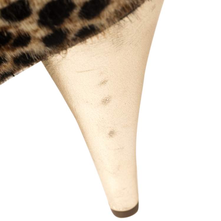 Pre Owned Dolce & Gabbana Gold Leather and Pony Hair Knotted Peep Toe Pumps Size 40