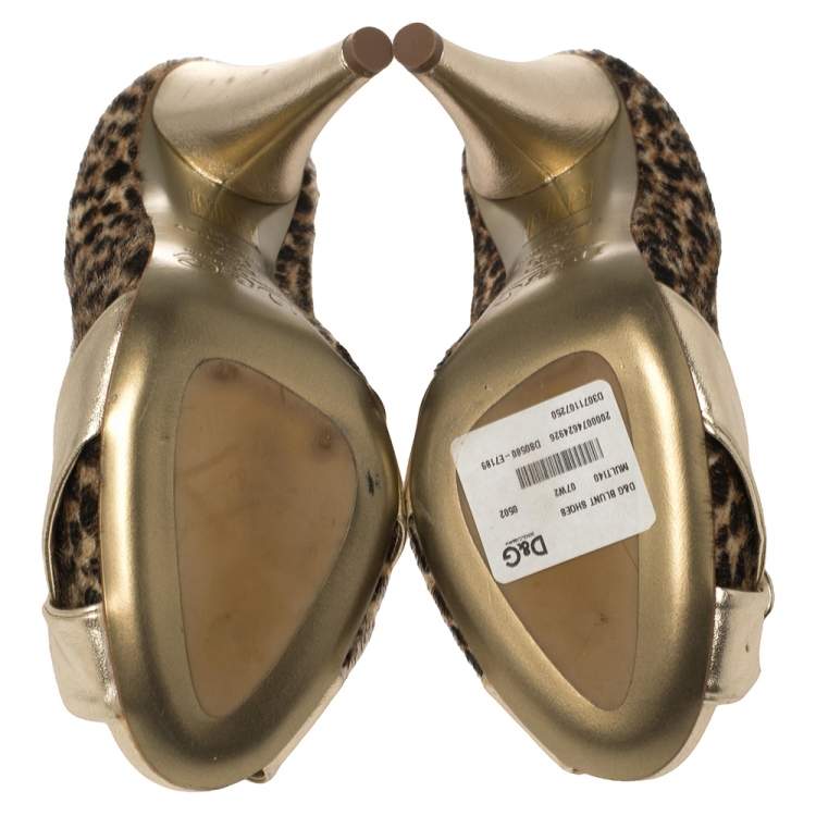 Pre Owned Dolce & Gabbana Gold Leather and Pony Hair Knotted Peep Toe Pumps Size 40