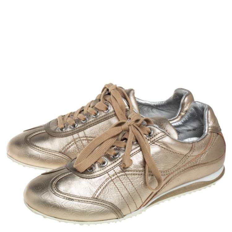 Pre Owned D&G Metallic Gold Leather Lace Up Low Top Sneakers Size 36.5