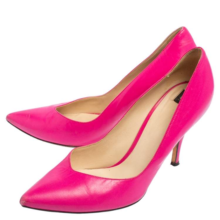 Pre Owned D&G Pink Leather Pointed Toe V Neck Pumps Size 39