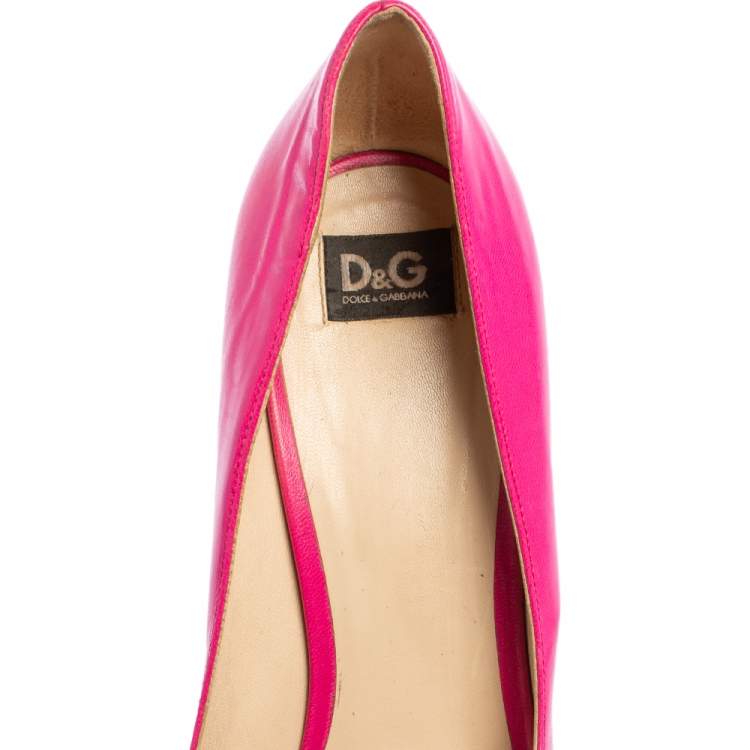 Pre Owned D&G Pink Leather Pointed Toe V Neck Pumps Size 39