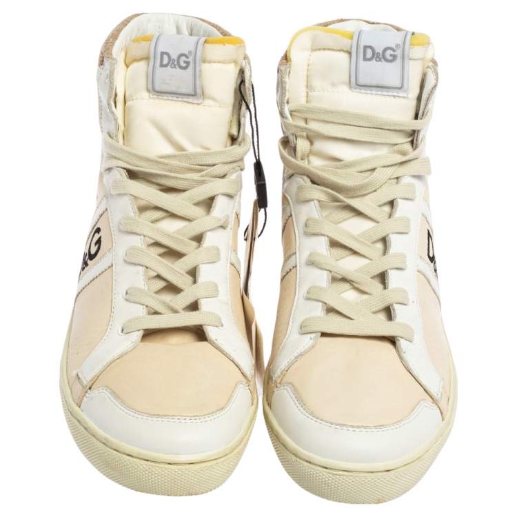 Pre Owned D&G Cream/White Leather Lace High Top Sneakers Size 40