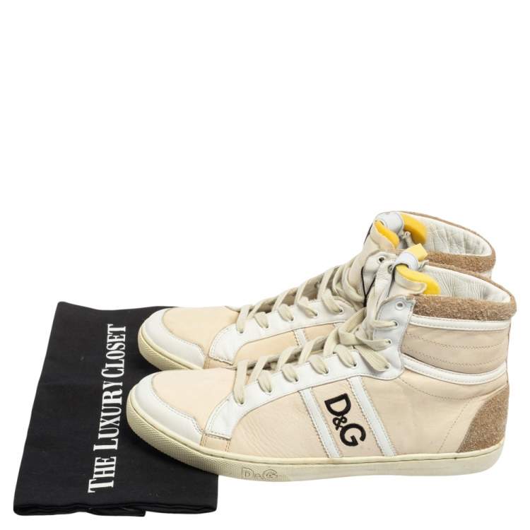 Pre Owned D&G Cream/White Leather Lace High Top Sneakers Size 40