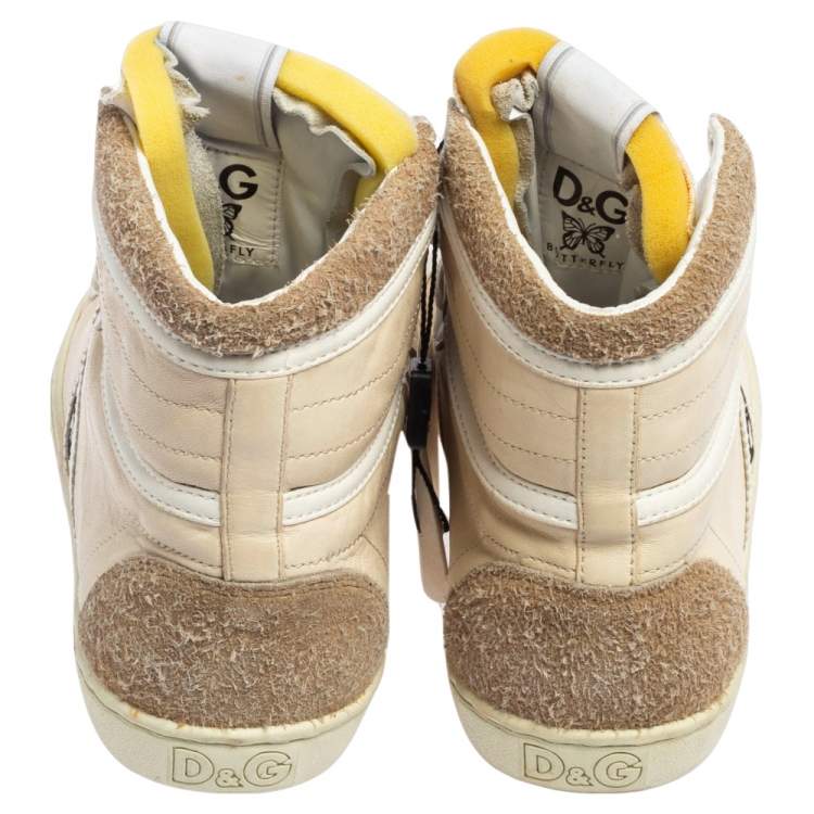 Pre Owned D&G Cream/White Leather Lace High Top Sneakers Size 40