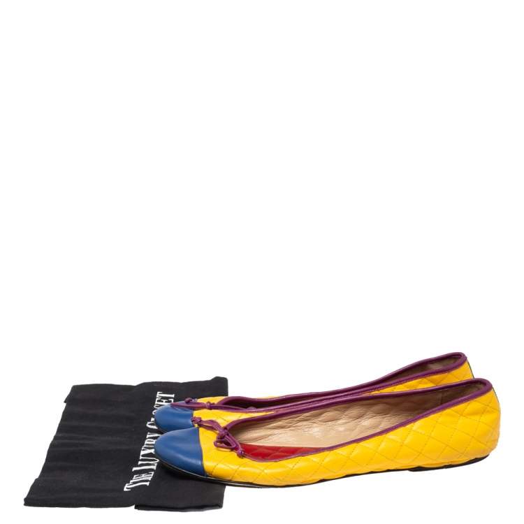 Pre Owned D&G Multicolor Quilted Leather Bow Colorblock Ballet Flats Size 39