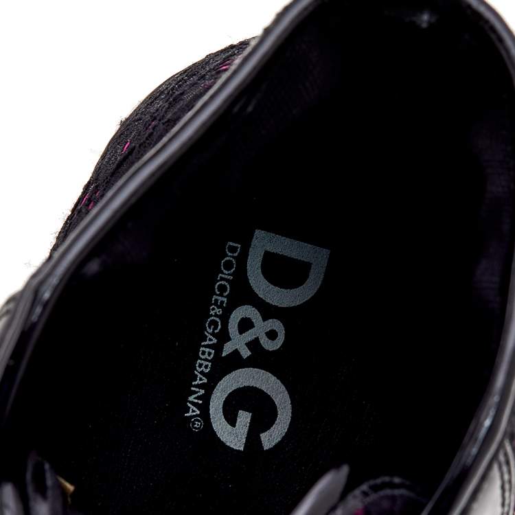 Pre Owned D&G Black Lace And Patent Leather High Top Sneakers Size 38