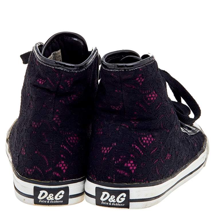 Pre Owned D&G Black Lace And Patent Leather High Top Sneakers Size 38