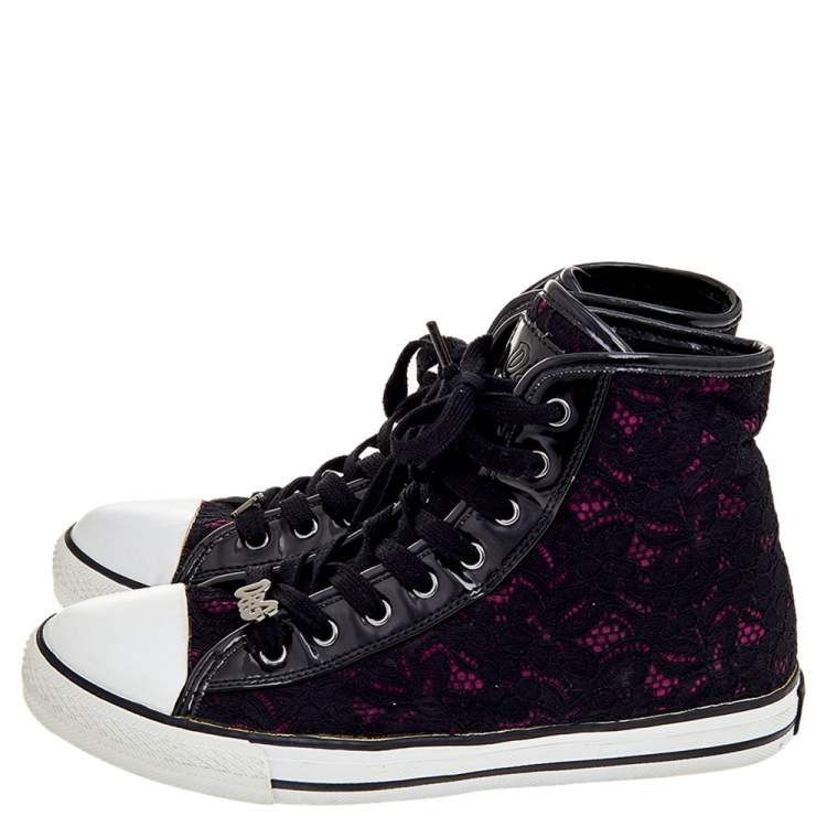 Pre Owned D&G Black Lace And Patent Leather High Top Sneakers Size 38