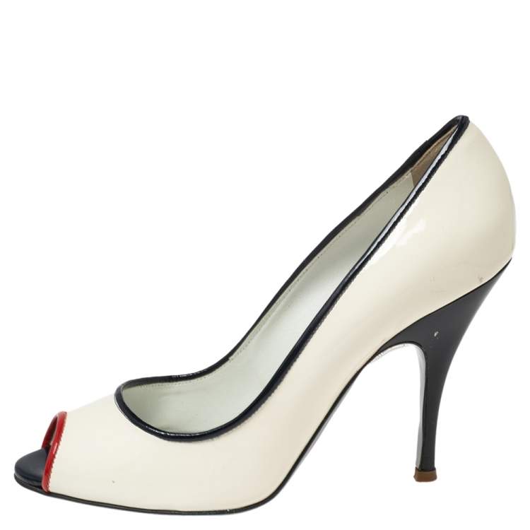 Pre Owned D&G White Patent Leather Peep Toe Pumps Size 41