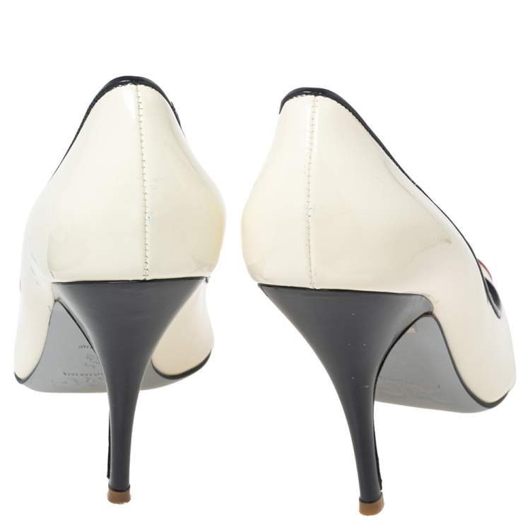 Pre Owned D&G White Patent Leather Peep Toe Pumps Size 41