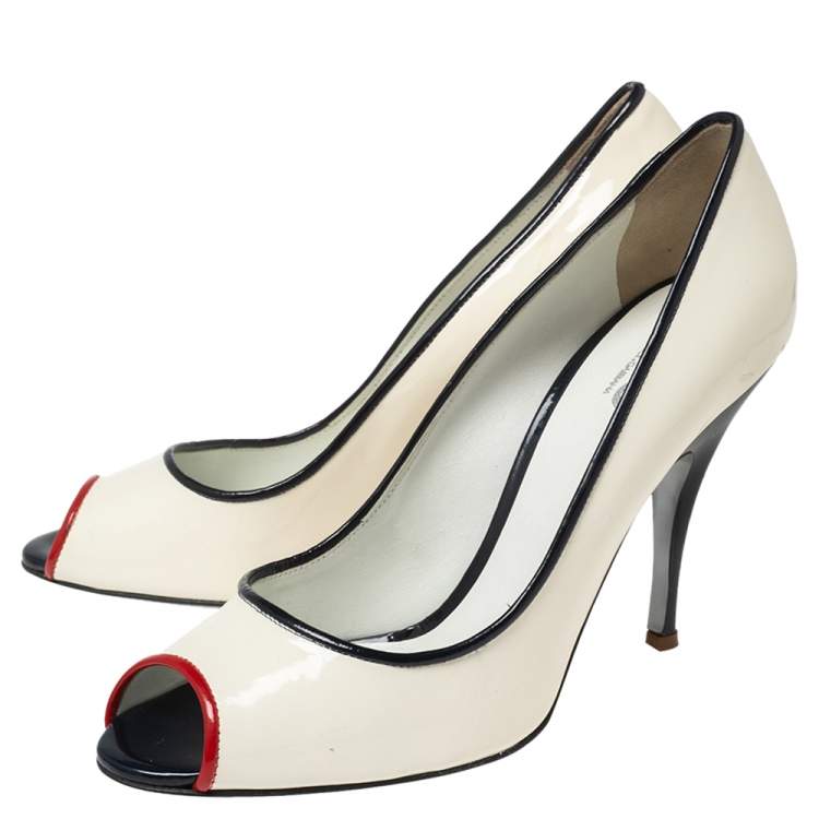Pre Owned D&G White Patent Leather Peep Toe Pumps Size 41