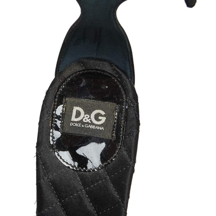 Pre Owned D&G Black Satin Embellished Ankle Strap Sandals Size 39