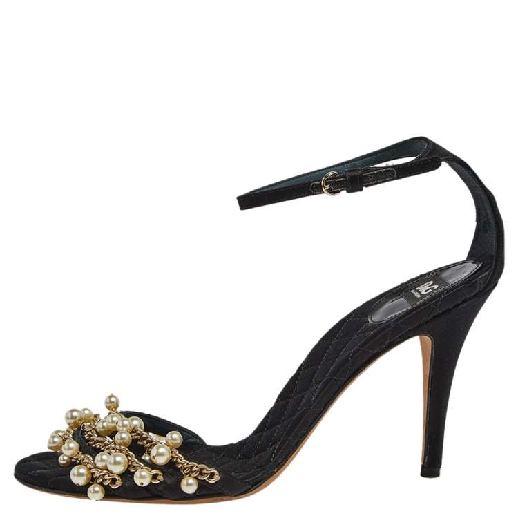 Pre Owned D&G Black Satin Embellished Ankle Strap Sandals Size 39