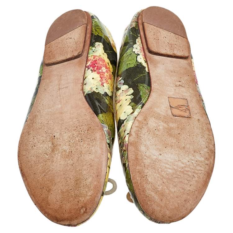 Pre Owned D&G Multicolor Floral Print Patent Leather Bow Ballet Flats Size 39