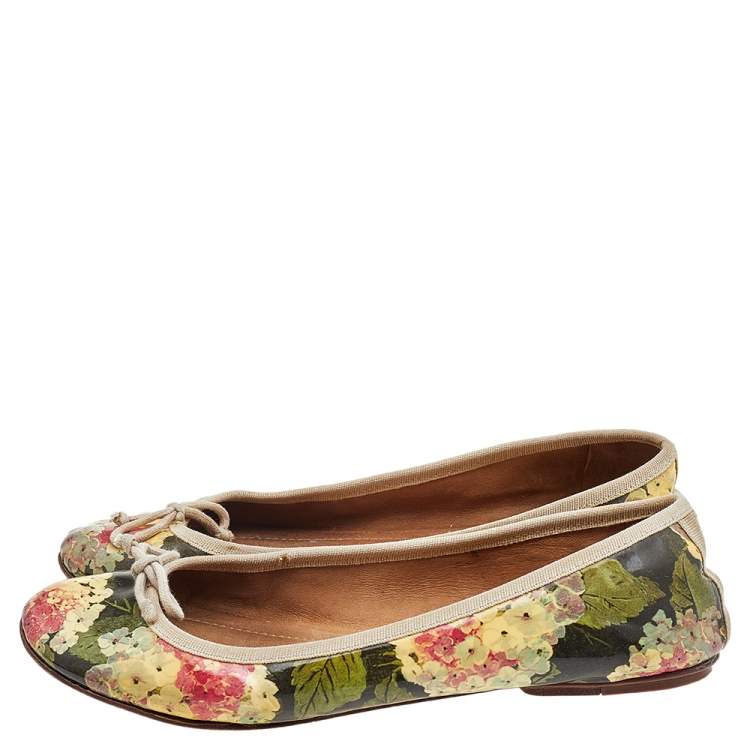 Pre Owned D&G Multicolor Floral Print Patent Leather Bow Ballet Flats Size 39