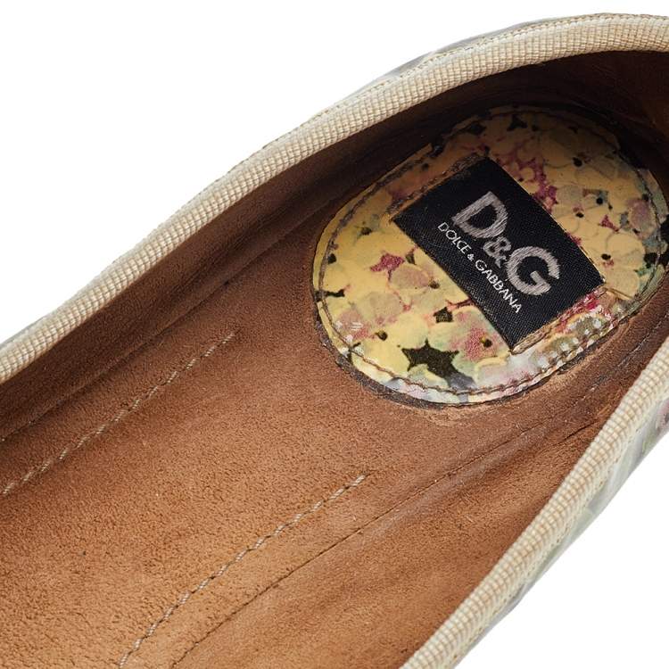 Pre Owned D&G Multicolor Floral Print Patent Leather Bow Ballet Flats Size 39