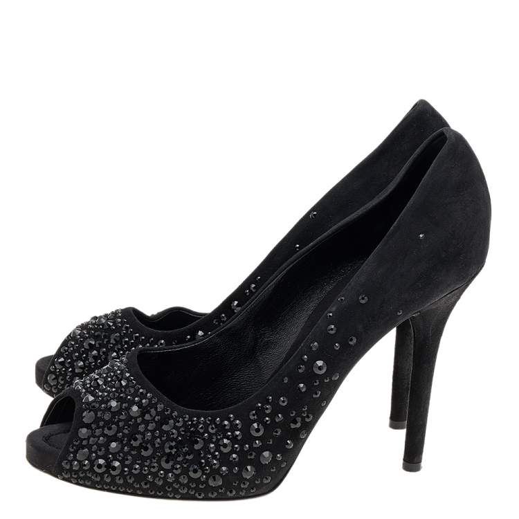 Pre Owned D&G Black Suede Crystal Embellished Peep Toe Pumps Size 40