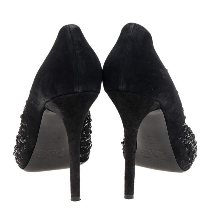 Pre Owned D&G Black Suede Crystal Embellished Peep Toe Pumps Size 40