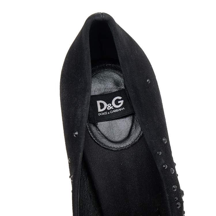 Pre Owned D&G Black Suede Crystal Embellished Peep Toe Pumps Size 40