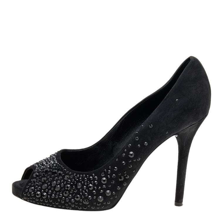 Pre Owned D&G Black Suede Crystal Embellished Peep Toe Pumps Size 40