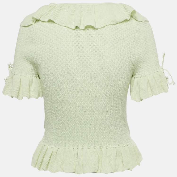 Pre Owned Guizio Green Ruffle Knit Tie Top M