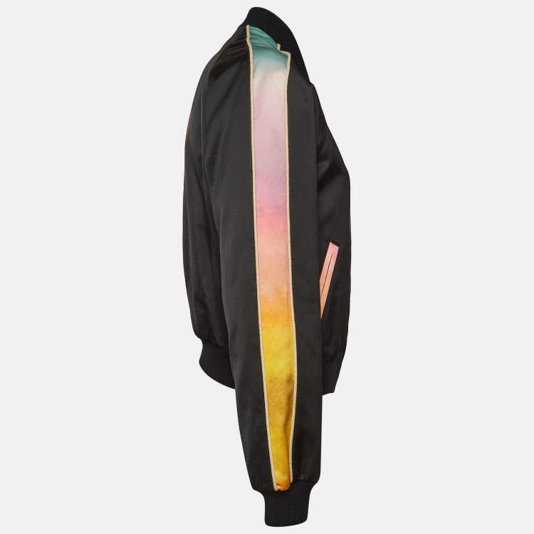 Pre Owned Saint Laurent Black Cotton Blend Rainbow Stripe Bomber Jacket M