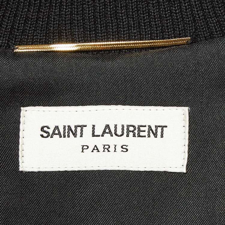 Pre Owned Saint Laurent Black Cotton Blend Rainbow Stripe Bomber Jacket M