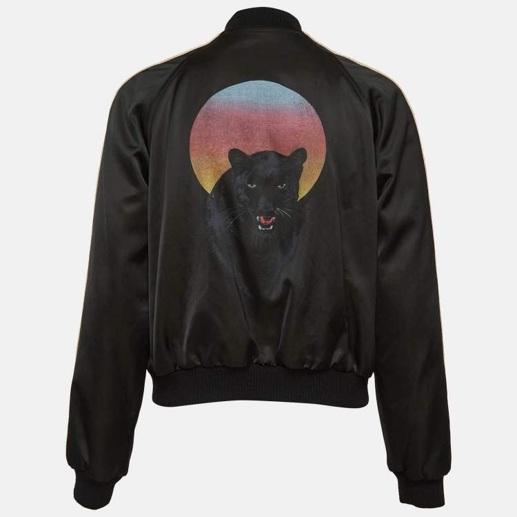 Pre Owned Saint Laurent Black Cotton Blend Rainbow Stripe Bomber Jacket M