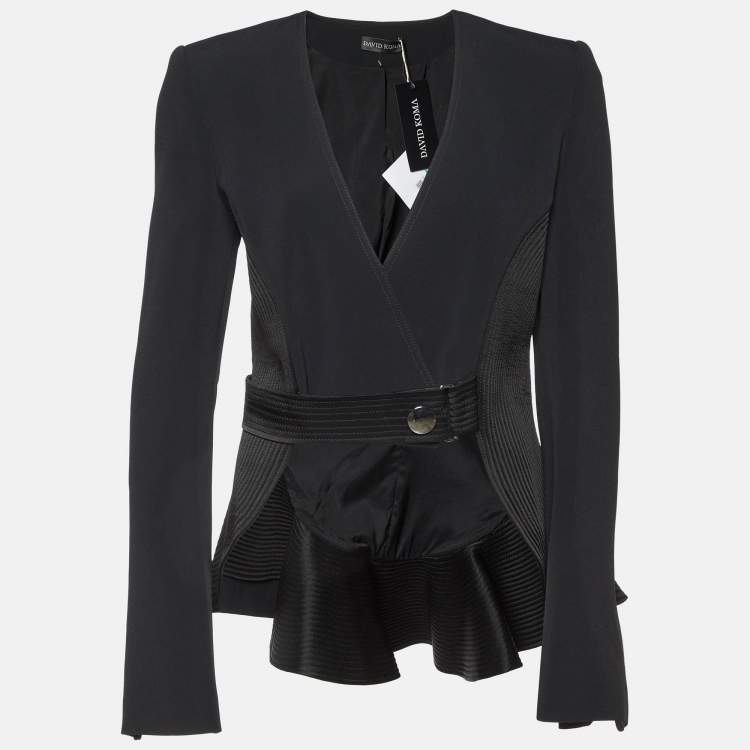 Pre Owned David Koma Black Cady Flounce Detail Jacket L