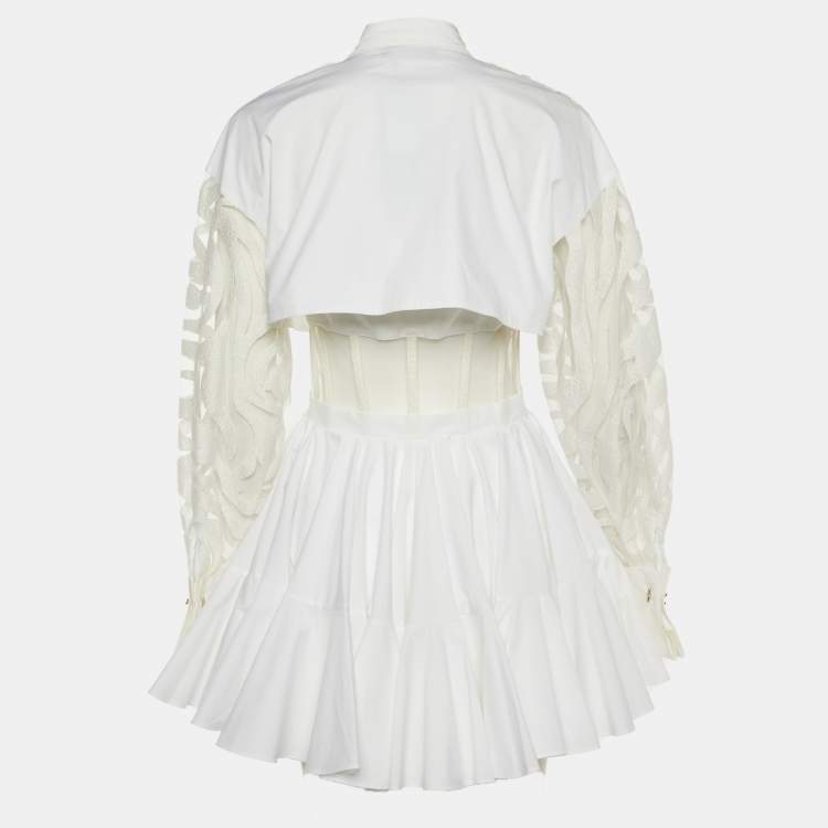 Pre Owned David Koma White Cotton Tulle Paneled Skater Dress M